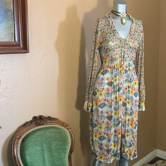 NWT Anthropologie Bl^nk / Bl-nk / Blank Lucia Tunic Blouse in Neutral Mot Sz XS - Picture 9 of 13